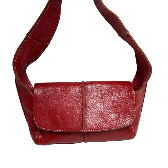 CHRISTOPHER KON Red Wide Strap Shoulder Bag Flap Pocket Purse Genuine Leather - Picture 1 of 16
